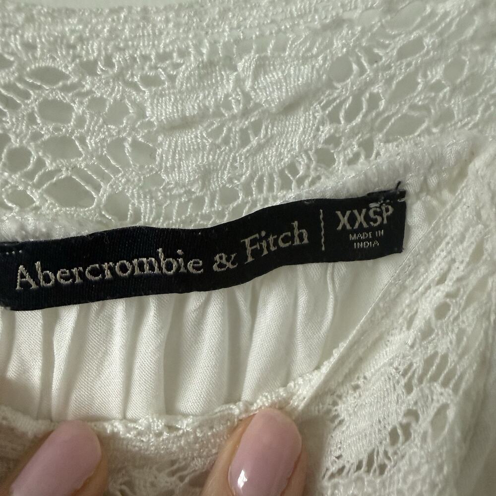 Abercrombie & Fitch Embroidered Floral Gauze Mini Dress XXSP White Boho Tassel - Picture 3 of 9